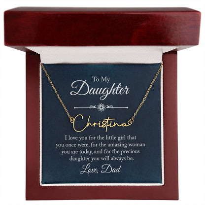 Daughter Dad Amazing Woman Signature Name Necklace
