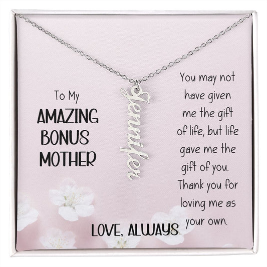 Amazing Bonus Mother Pink Flowers Vertical Name Necklace