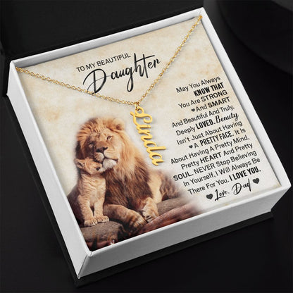 Daughter Dad Pretty Face Vertical Name Necklace
