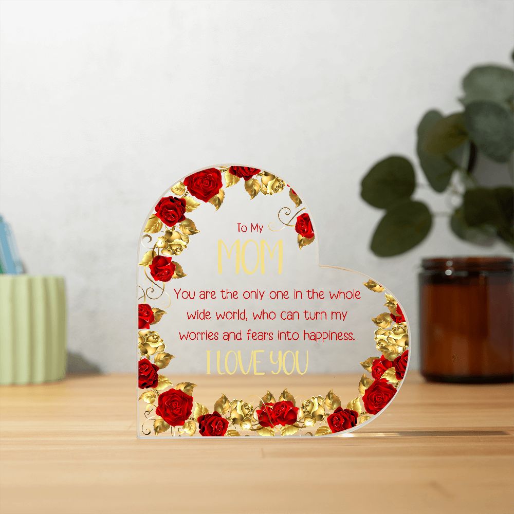 Mom Whole World Gold Red Roses Heart Acrylic Plaque