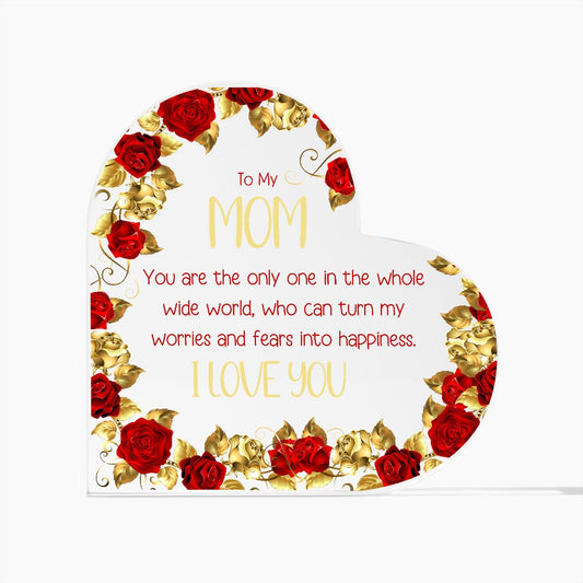 Mom Whole World Gold Red Roses Heart Acrylic Plaque