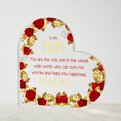 Mom Whole World Gold Red Roses Heart Acrylic Plaque