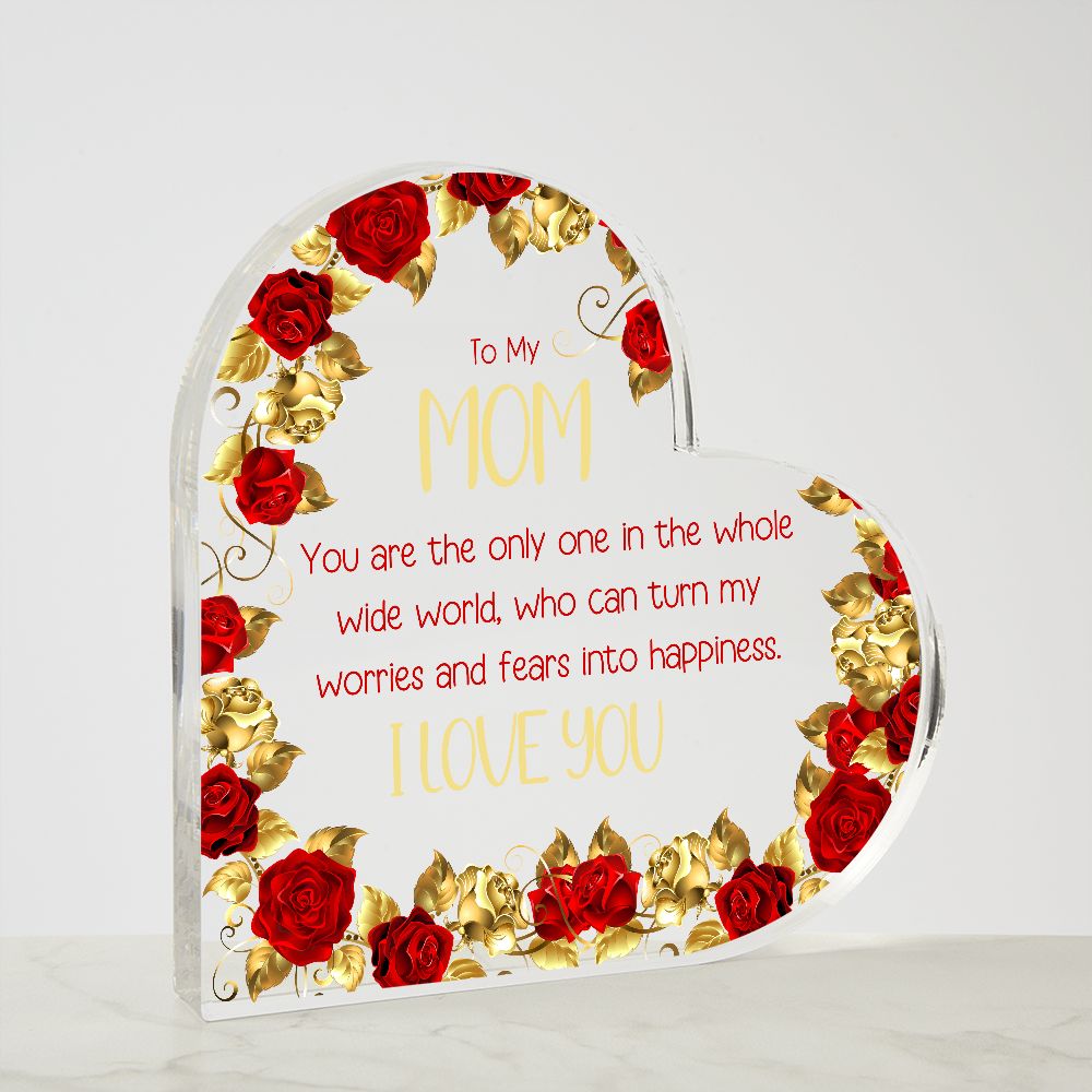 Mom Whole World Gold Red Roses Heart Acrylic Plaque