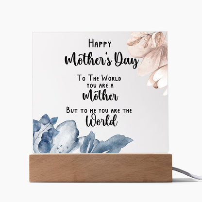 Mother's Day You Are The World Blue Blush Square Acrylic Plaque
