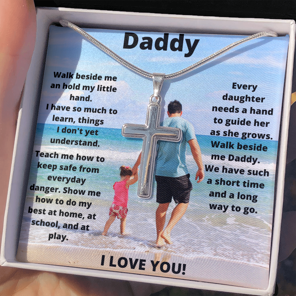 Daddy Daughter Hold My Hand/ Stainless Steel Cross Necklace