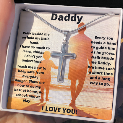 Daddy Son Hold My Hand / Stainless Steel Cross Necklace