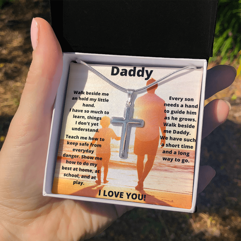 Daddy Son Hold My Hand / Stainless Steel Cross Necklace