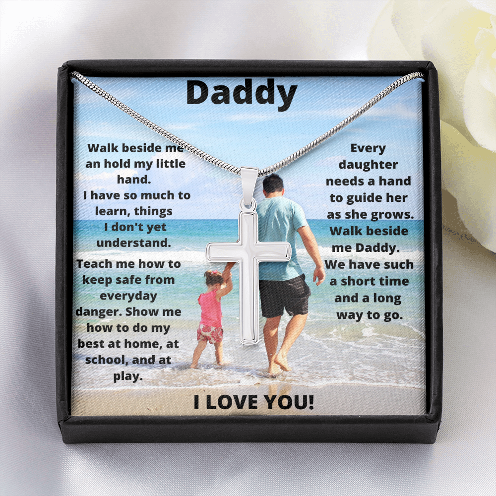 Daddy Daughter Hold My Hand/ Stainless Steel Cross Necklace