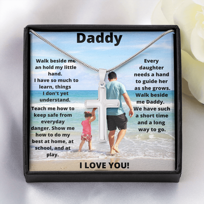Daddy Daughter Hold My Hand/ Stainless Steel Cross Necklace