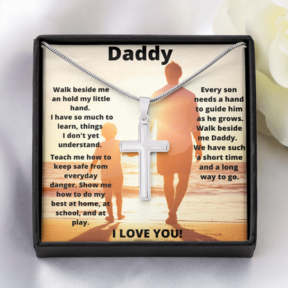 Daddy Son Hold My Hand / Stainless Steel Cross Necklace