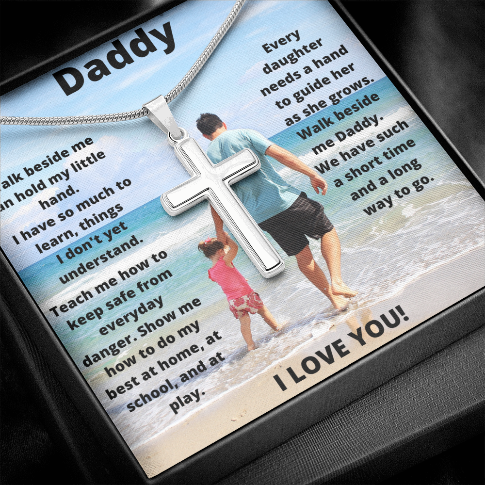 Daddy Daughter Hold My Hand/ Stainless Steel Cross Necklace