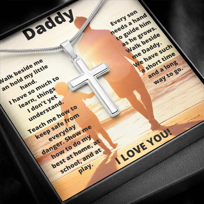 Daddy Son Hold My Hand / Stainless Steel Cross Necklace