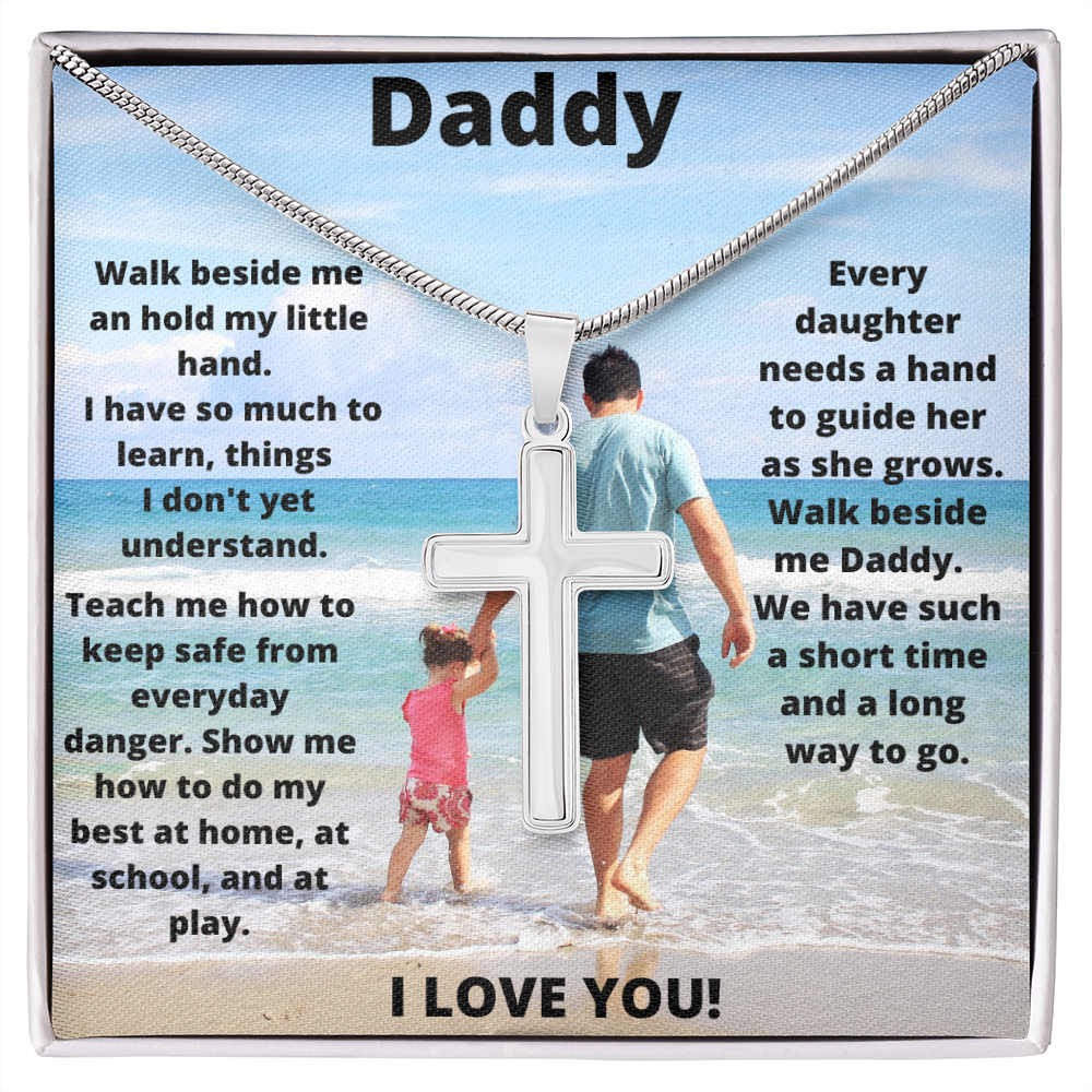 Daddy Daughter Hold My Hand/ Stainless Steel Cross Necklace