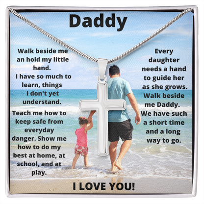 Daddy Daughter Hold My Hand/ Stainless Steel Cross Necklace