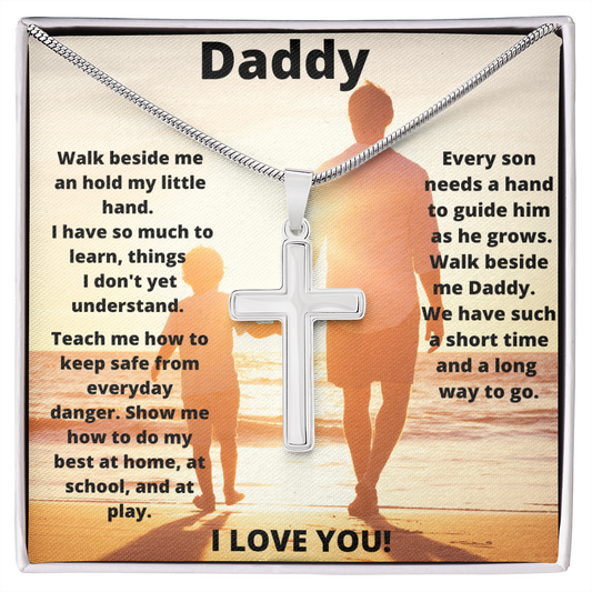 Daddy Son Hold My Hand / Stainless Steel Cross Necklace