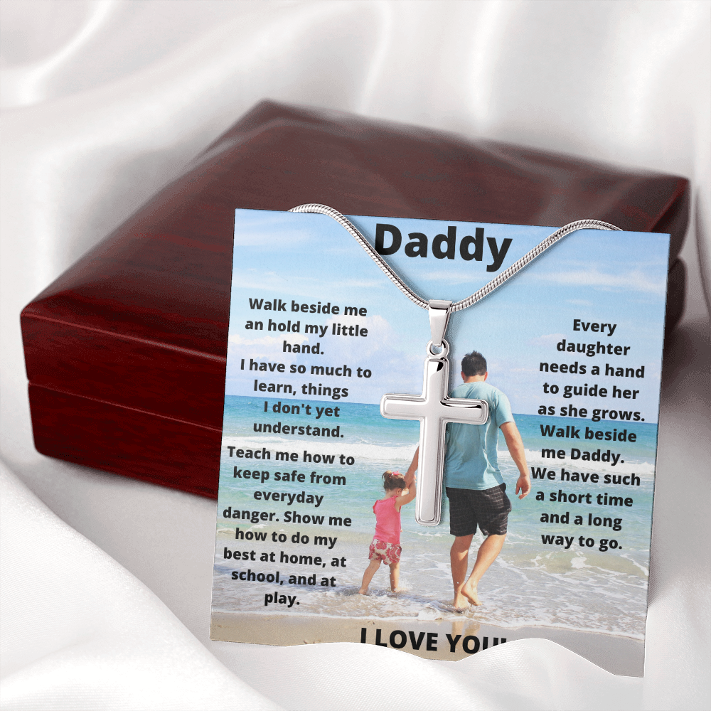 Daddy Daughter Hold My Hand/ Stainless Steel Cross Necklace
