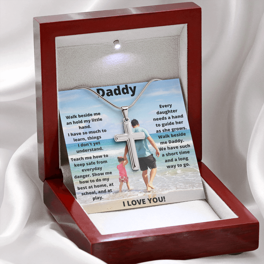 Daddy Daughter Hold My Hand/ Stainless Steel Cross Necklace