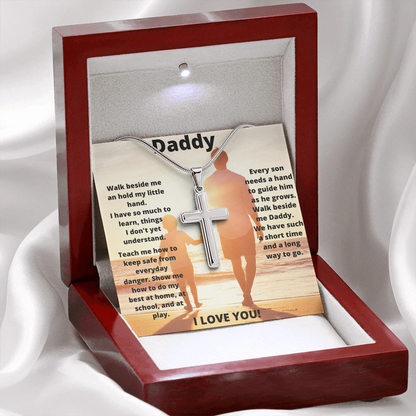 Daddy Son Hold My Hand / Stainless Steel Cross Necklace