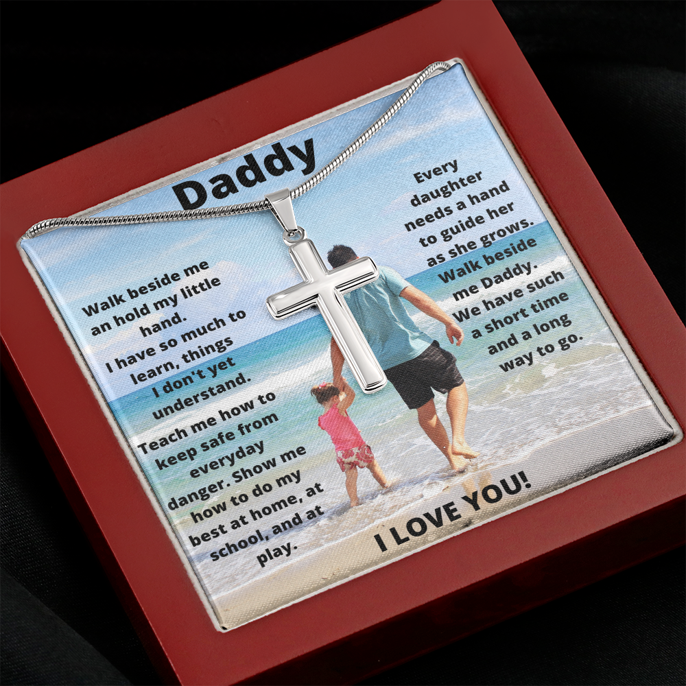 Daddy Daughter Hold My Hand/ Stainless Steel Cross Necklace