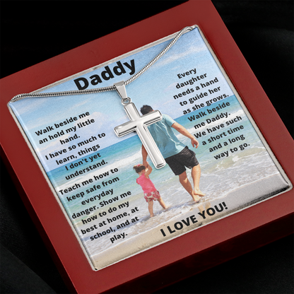 Daddy Daughter Hold My Hand/ Stainless Steel Cross Necklace
