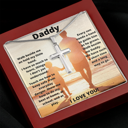 Daddy Son Hold My Hand / Stainless Steel Cross Necklace