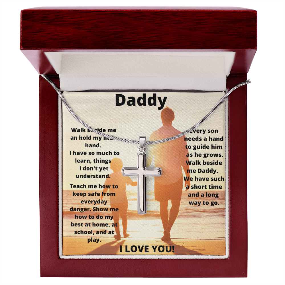Daddy Son Hold My Hand / Stainless Steel Cross Necklace