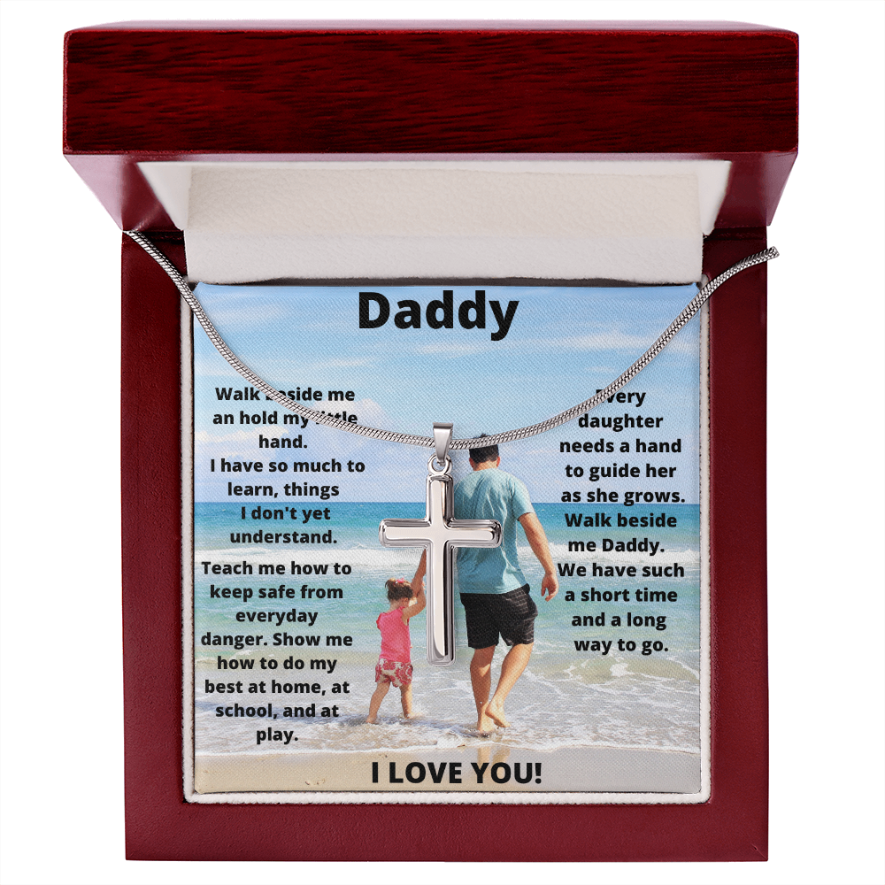 Daddy Daughter Hold My Hand/ Stainless Steel Cross Necklace