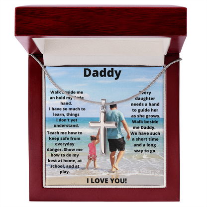 Daddy Daughter Hold My Hand/ Stainless Steel Cross Necklace